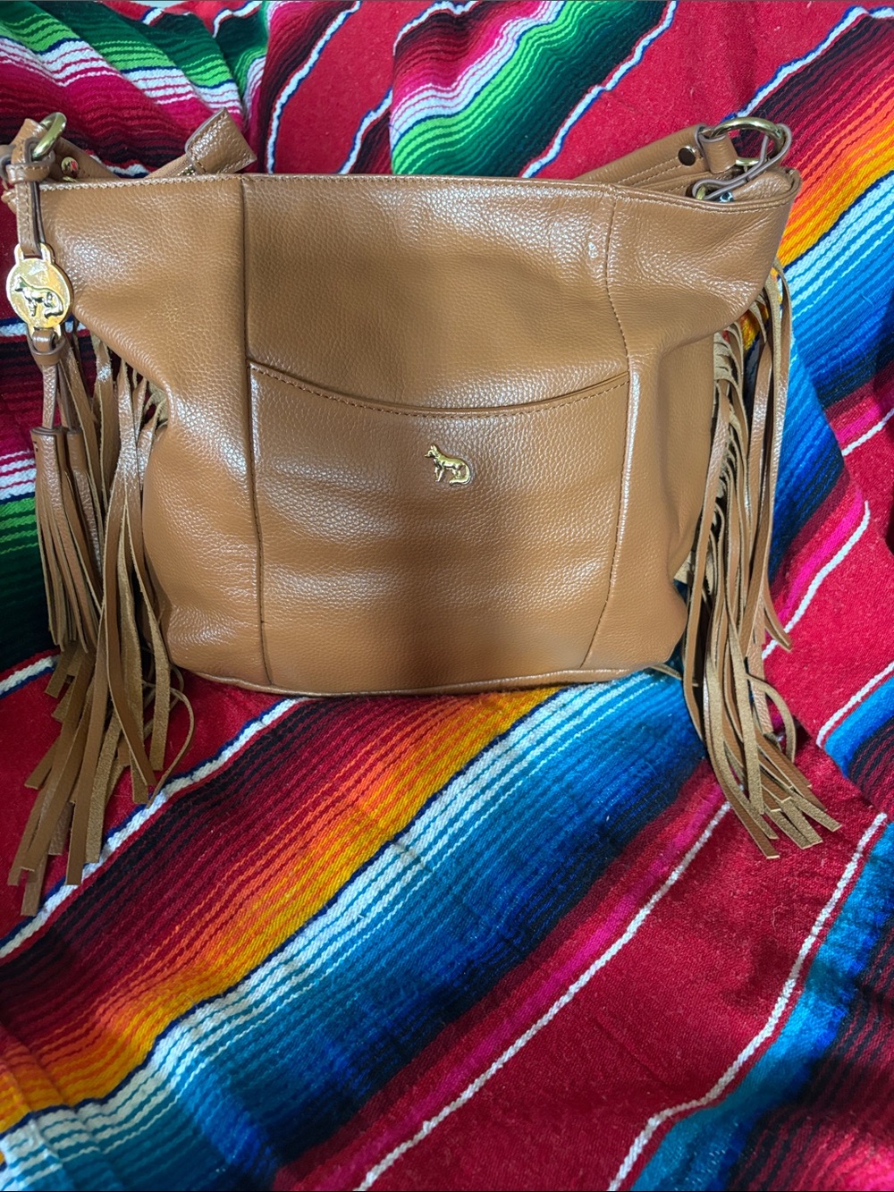 Emma Fox Tan Leather Fringe Shoulder Bag